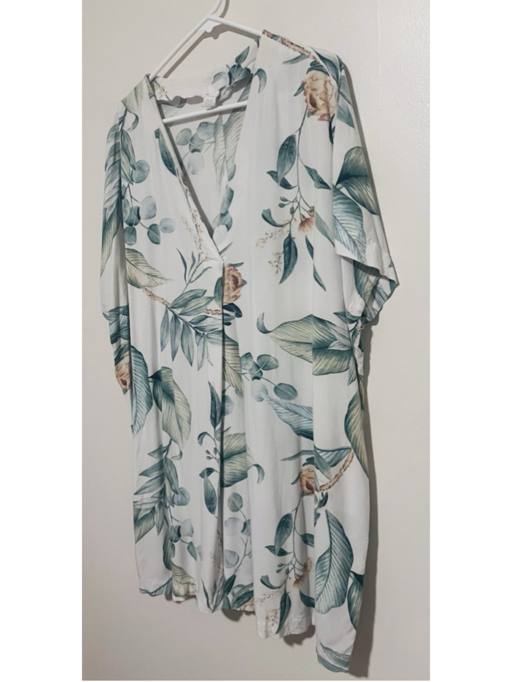 H&M X Anna Glover Dress Large Pleated Popover Green Tropical Tunic Cover Up - Picture 5 of 5